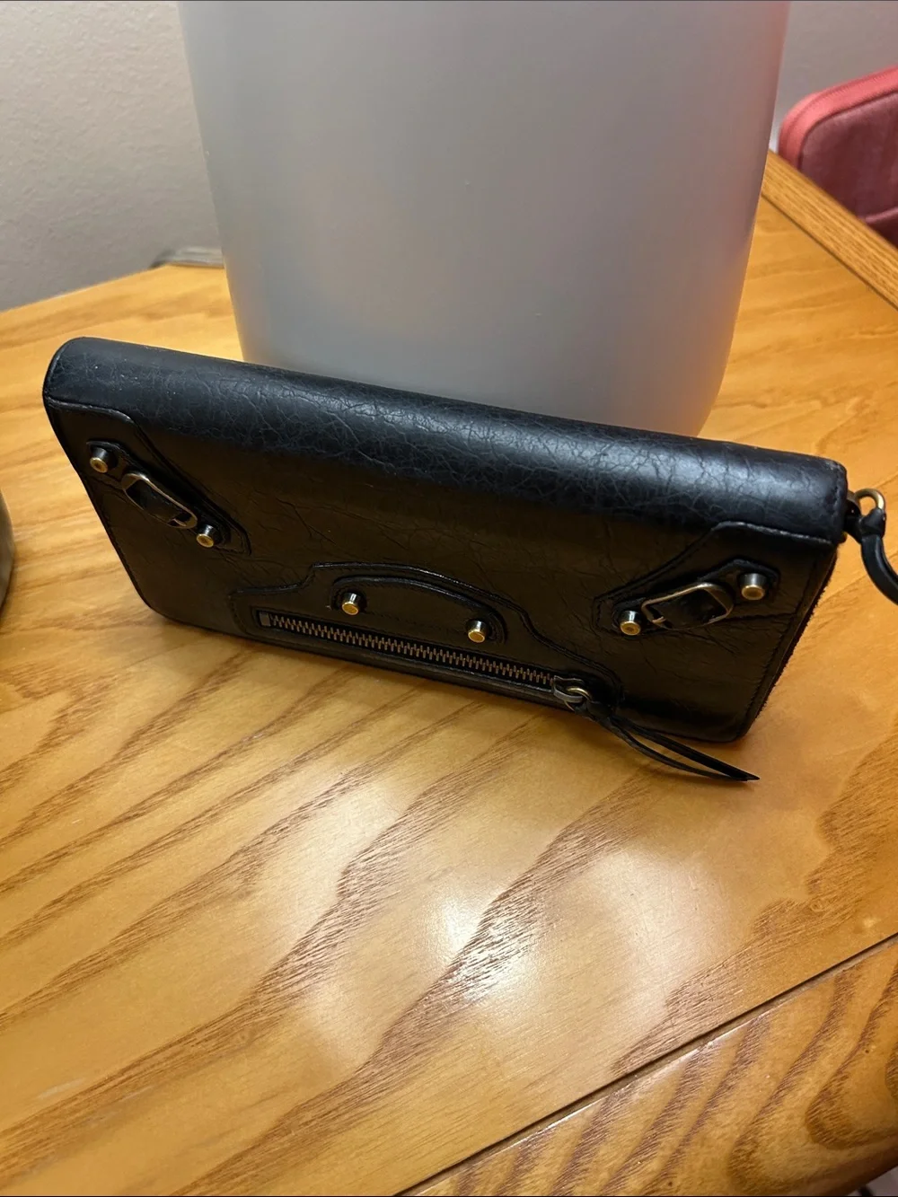 Balenciaga Black Leather Zip-Around Wallet with Gold Hardware
